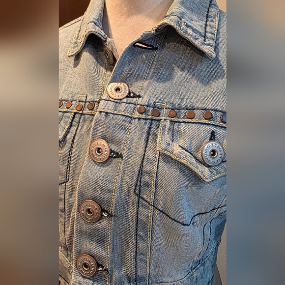 149 Z Cavaricci Vintage Y2K Cropped Distressed Denim Jacket - Picture 4 of 8